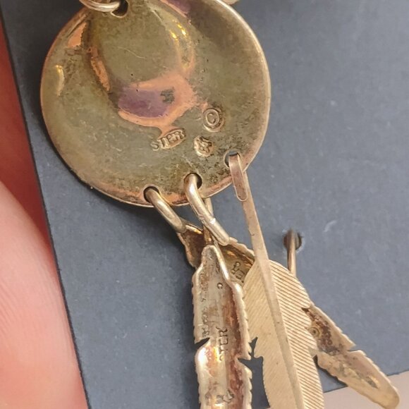 Vtg Native Southwest Sterling Silver Turquoise Feather Dangle Earrings - READ - Picture 8 of 8